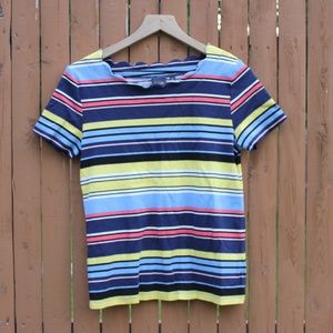 Rafaella Striped Shirt with Scalloped Neckline